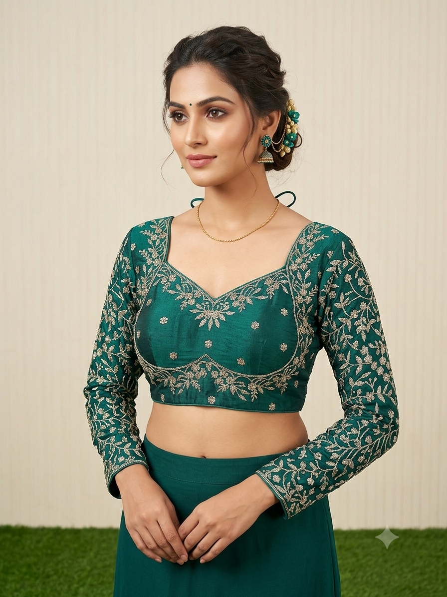 Rama green tissue designer full hands blouse π