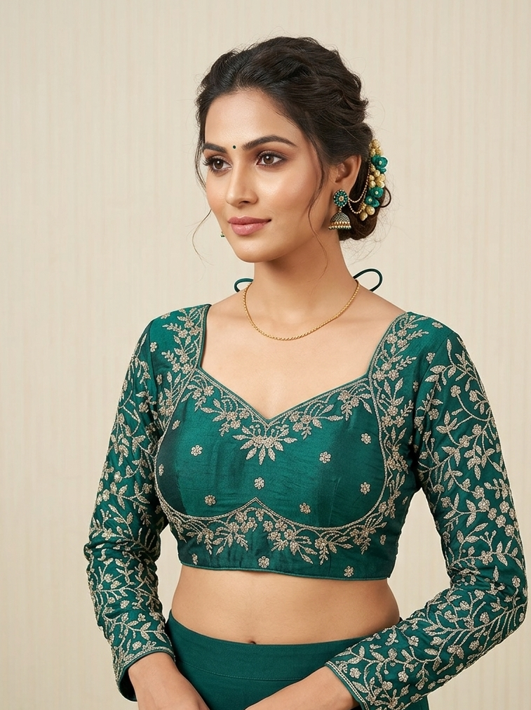 Rama green tissue designer full hands blouse π