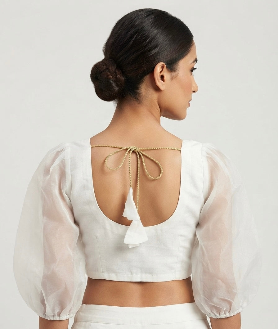 White organza Blouse 👚 with full puff hands