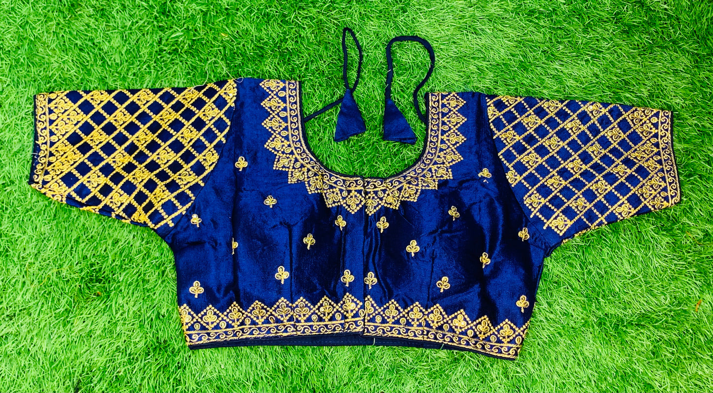 Navy blue sequence embroidery blouse