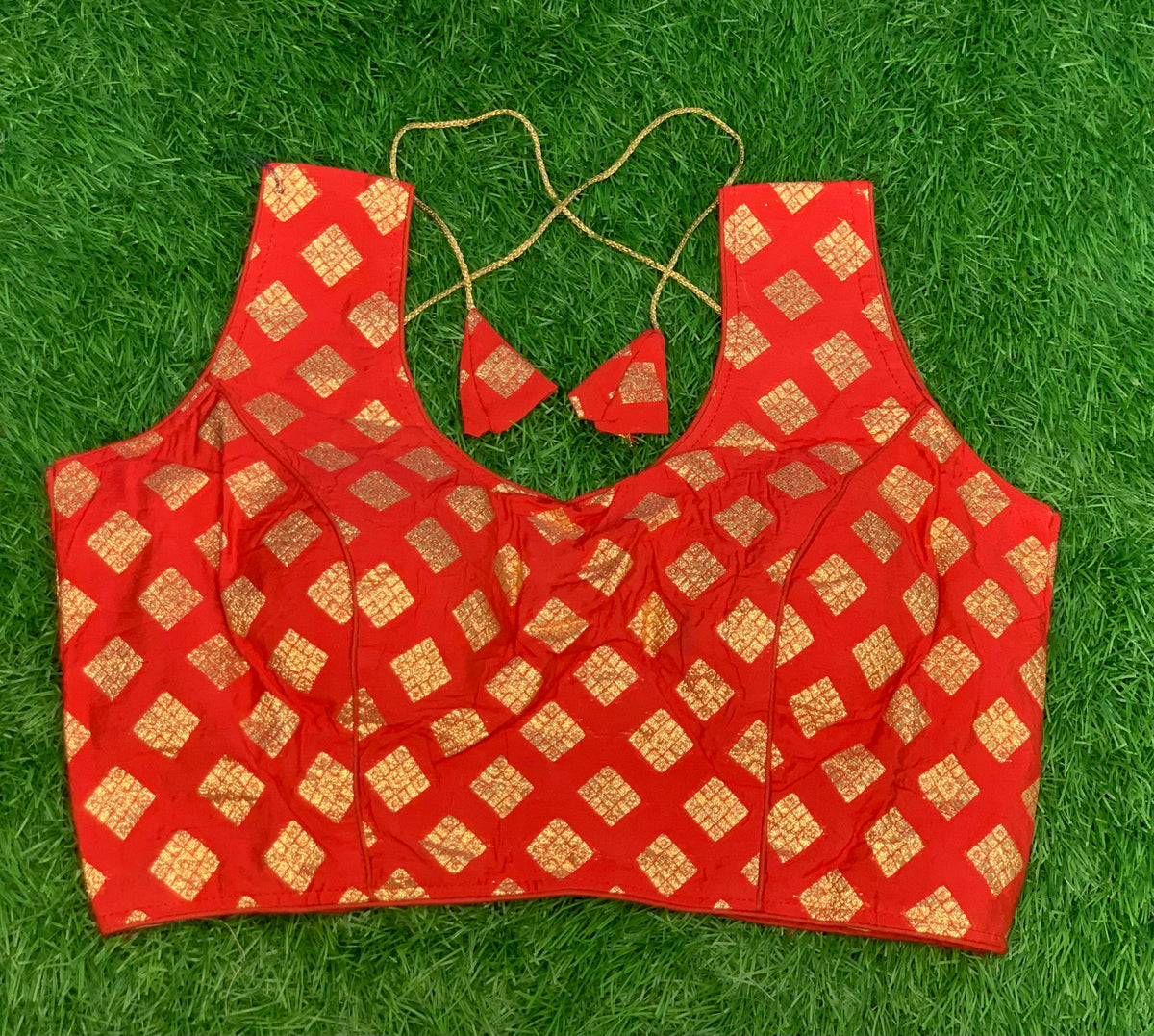 Red brocade with hands