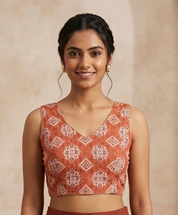 Printed Blouse 👚 Peach colour sleeveless