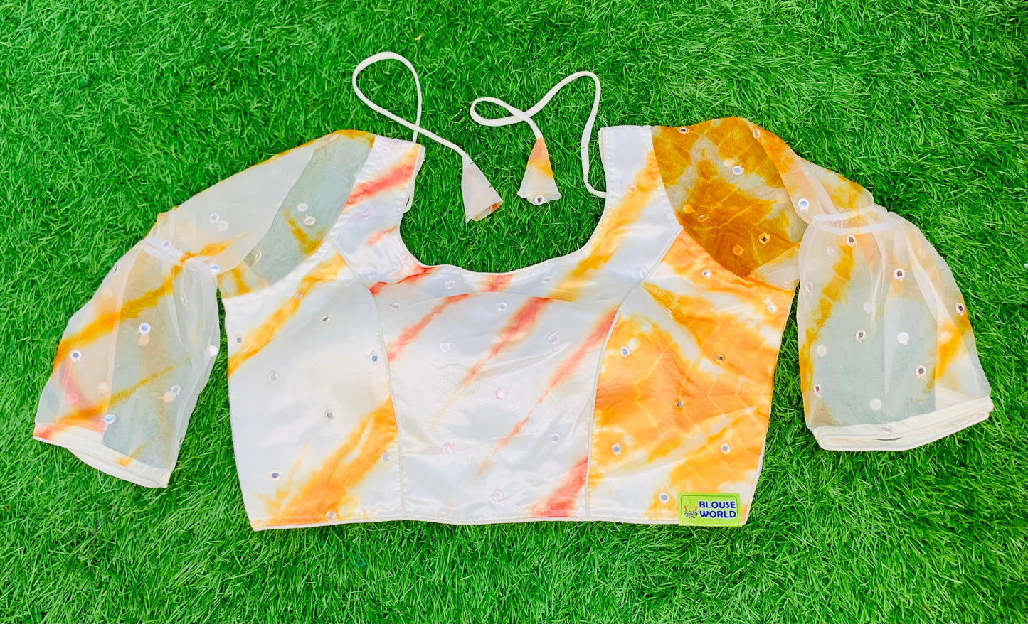 Orange white shibori print