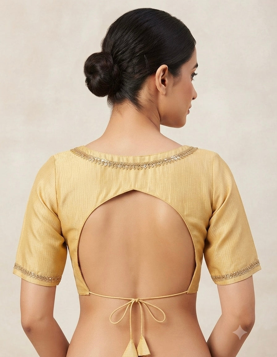 Gold tissue backless Blouse 👚 with sleeve