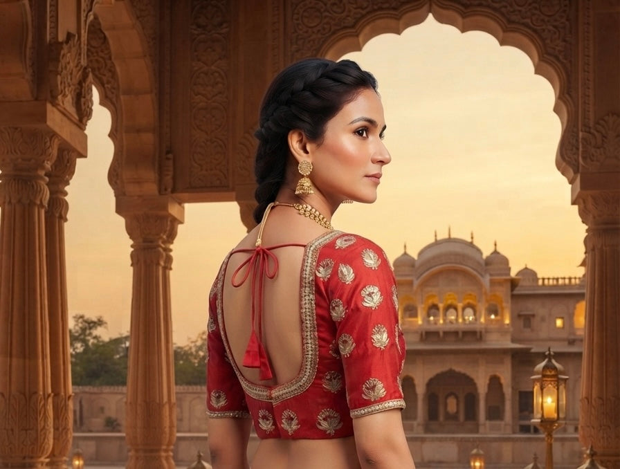 Red kardana hands work with sleeve Blouse 👚