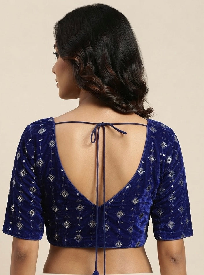 Sequence work velvet Blouse elbow hands Royal blue 🌷