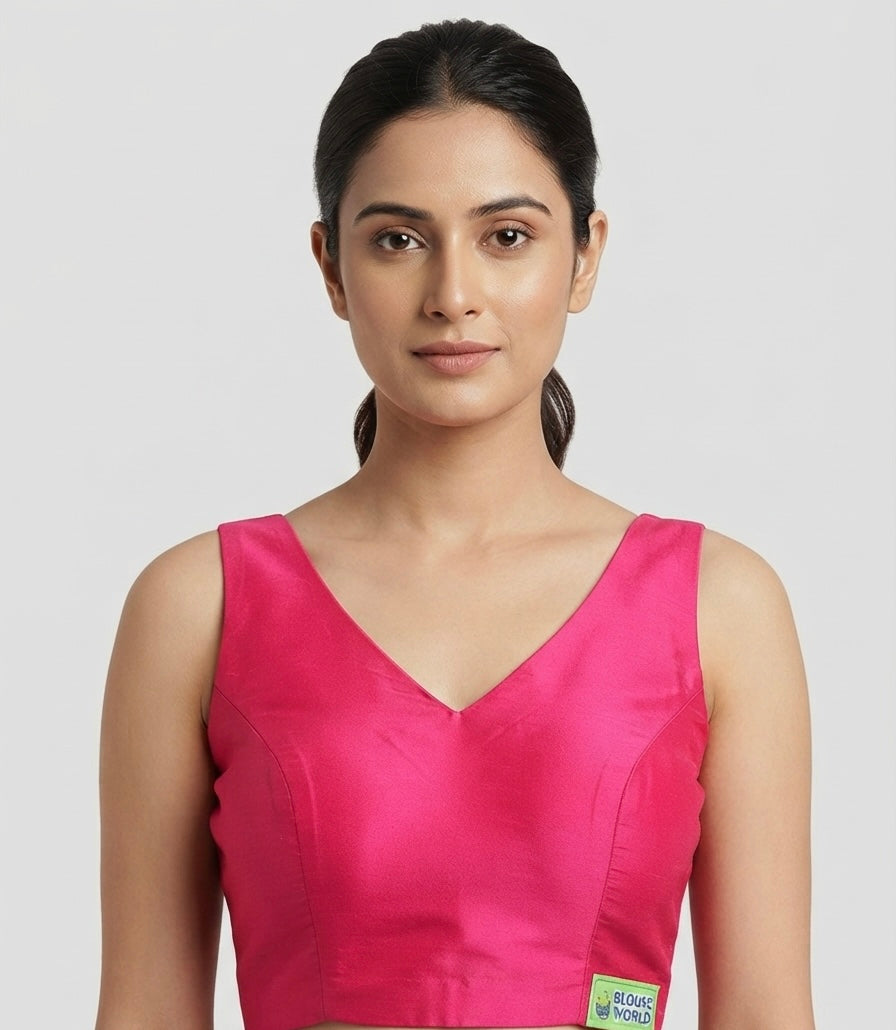 Fancy V-neck plain Blouse 👚 sleeveless-(36 size