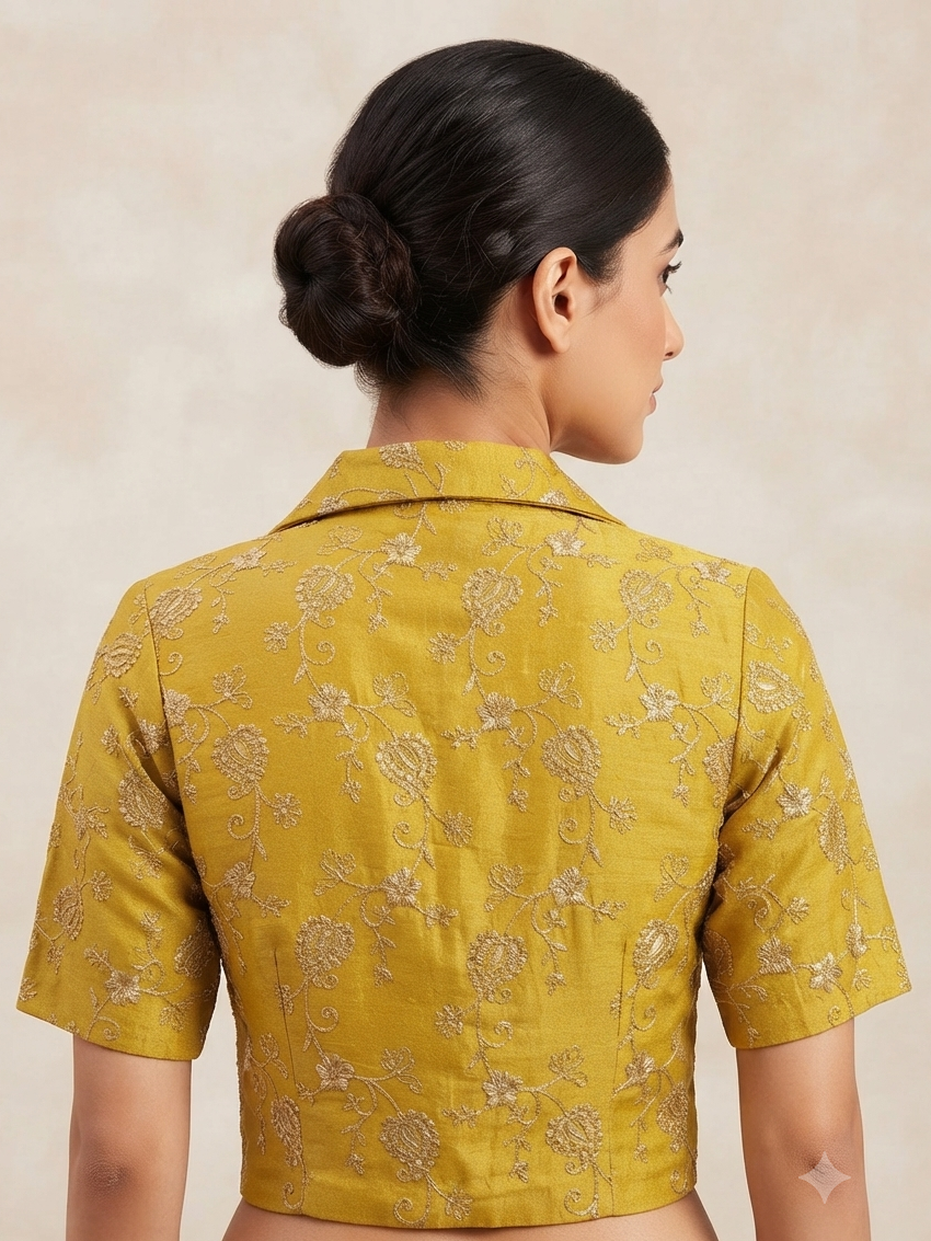 Yellow collar neck floral embroidery work with sleeve Blouse 👚