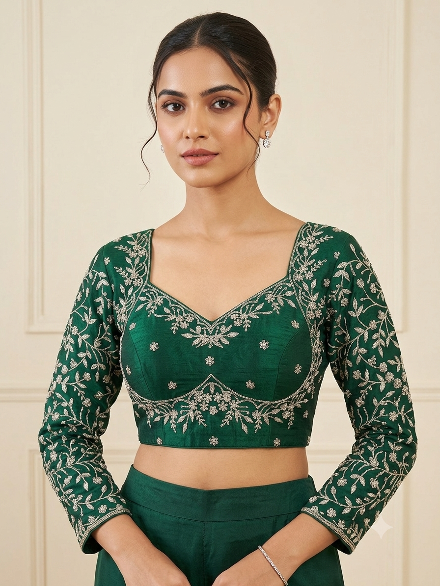 Tissue green designer full hands blouse π