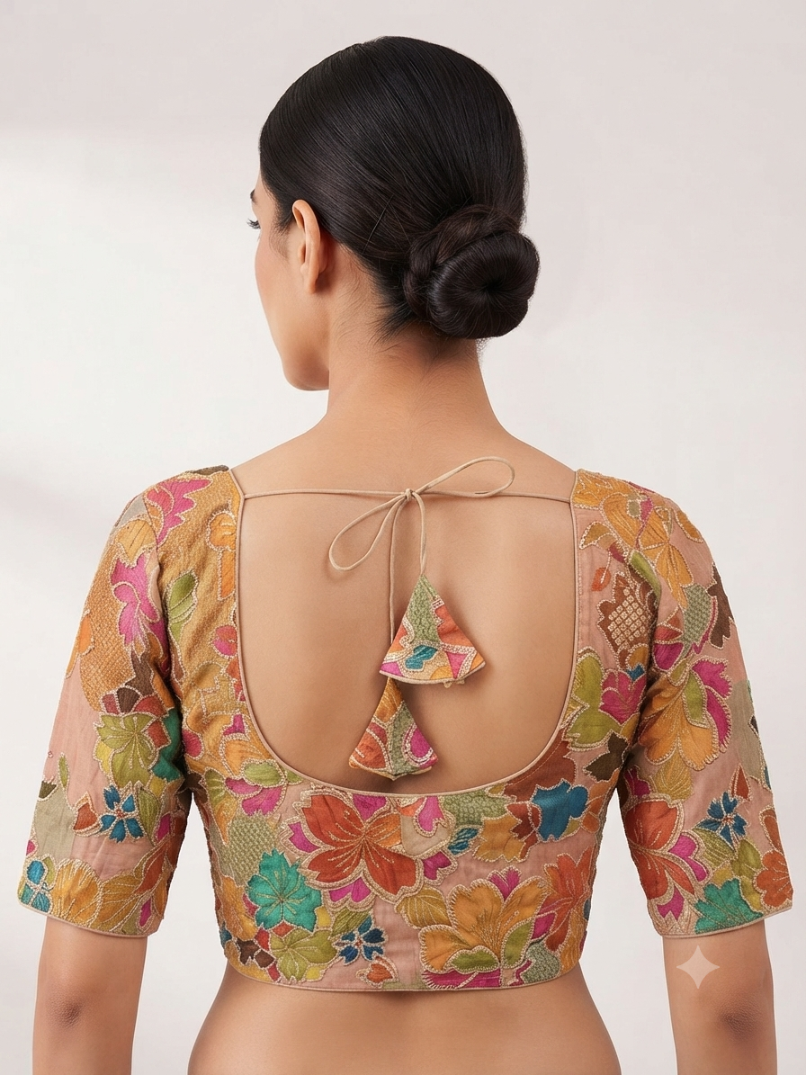 Tissue embroidery multicolour Blouse with sleeves