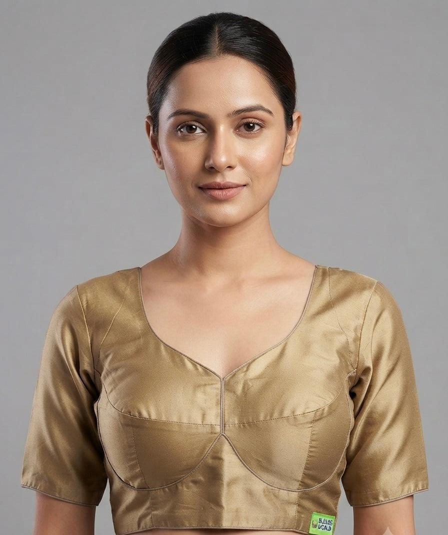 Silk Charm Blouse 👚 with sleeves(36 size-beige colour
