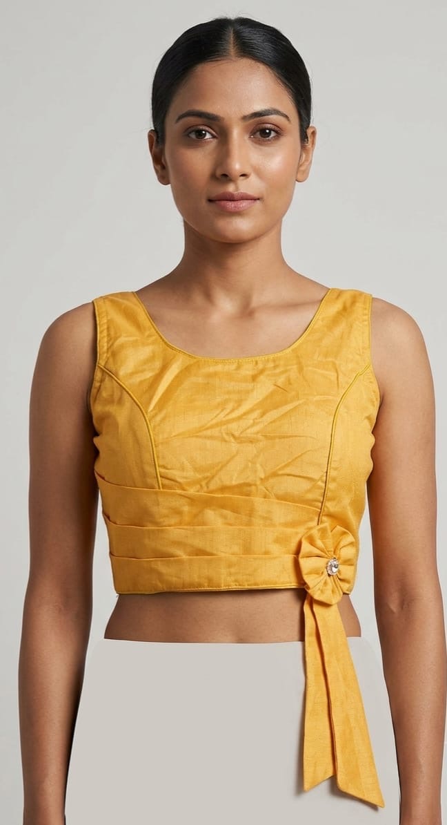 Yellow side flower design Blouse 👚 with hands
