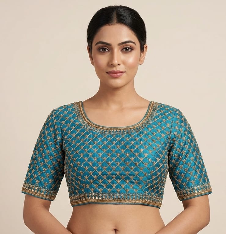 Embroidery work Blouse 👚 with hands blue colour