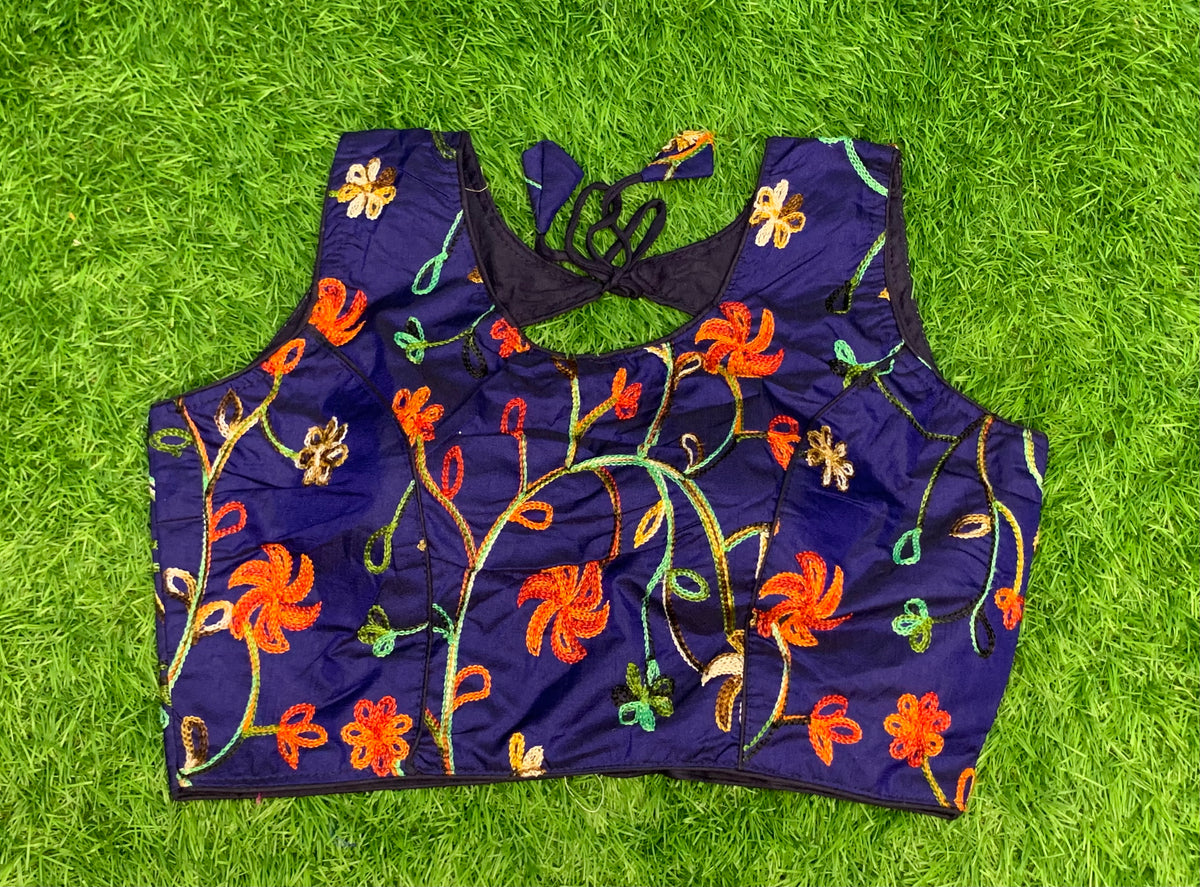 Navy blue flower blouse with hands