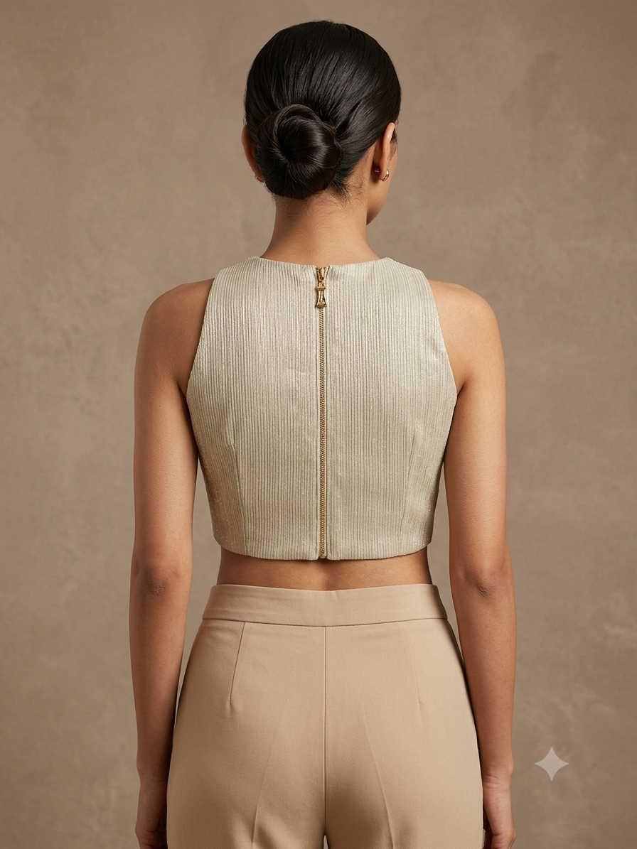 Light cream shade shine high neck blouse π