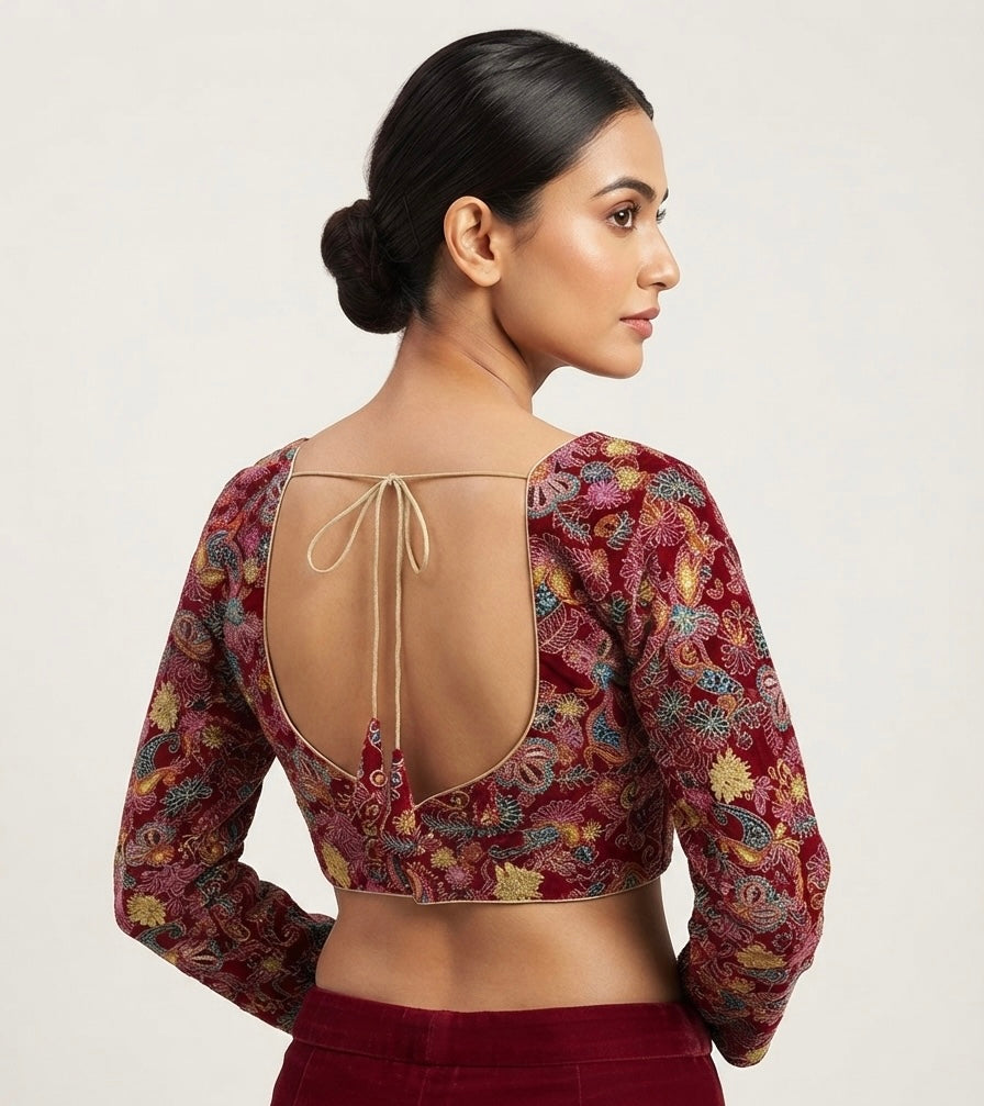 Marron flower 🌷 thread work full sleeve Blouse 👚 
