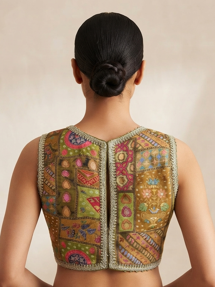 Front v neck back high neck digital print blouse 👚