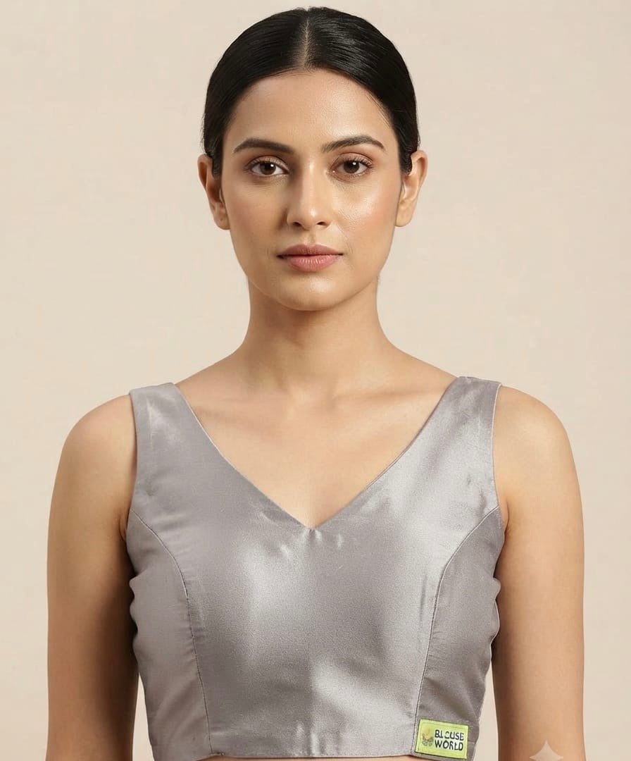Elegant Silk Blouse 👚 V- neck with elbow hands grey (36 size grey