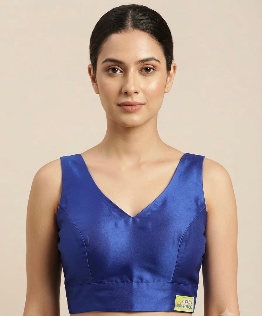 Classic Silk Blouse 👚 with elbow hands Royal blue (36 size