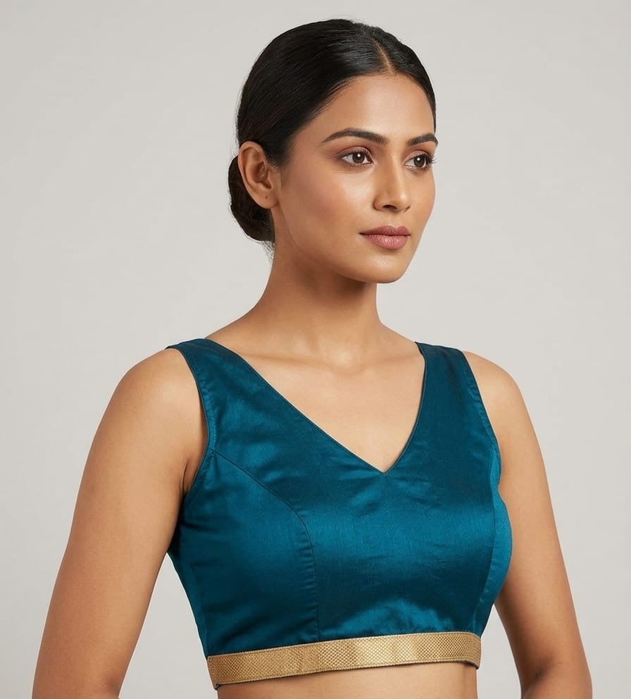 V-neck plain blouse 👚 Rama blue with hands