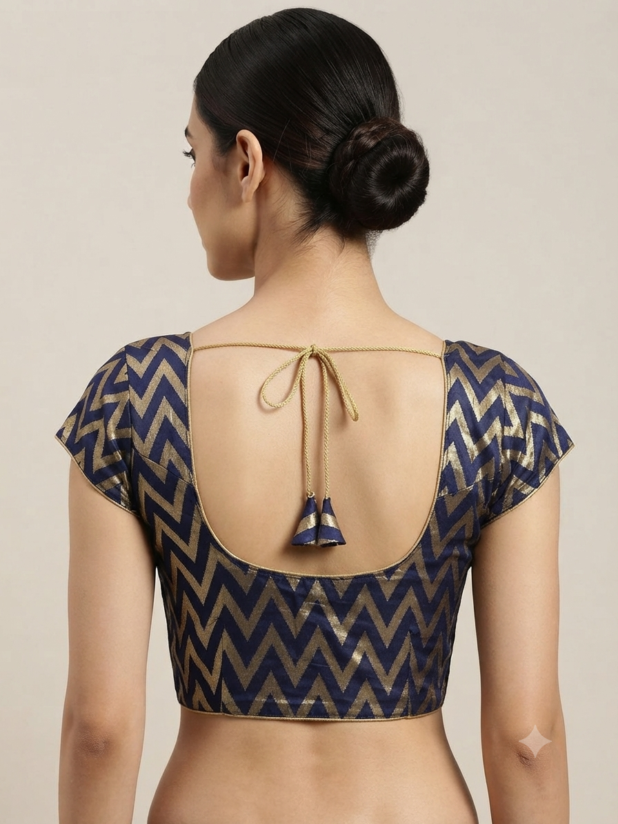 Fancy zigzag Blouse 👚 mega hands navy blue