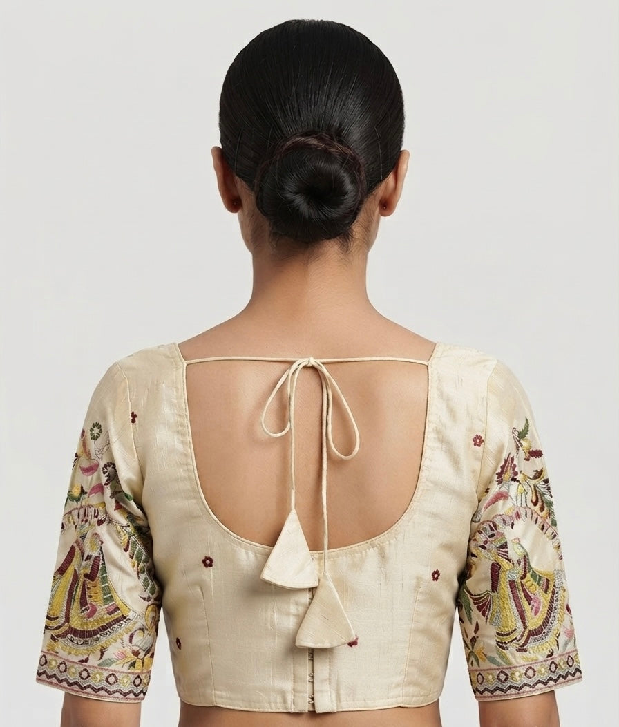 Tissue Radha-Krishna thread work Blouse 👚 with sleeves