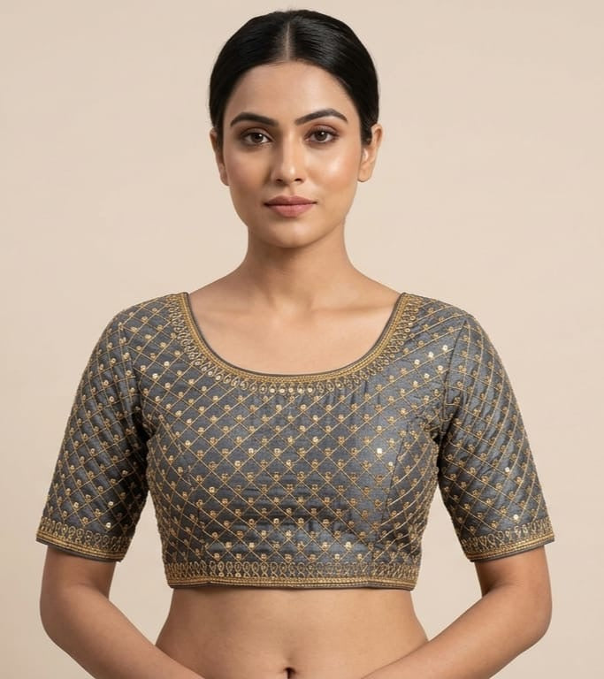 Grey embroidery work Blouse 👚 with hands