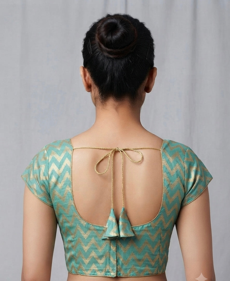 Zigzag design Blouse 👚 mega hands Pista green