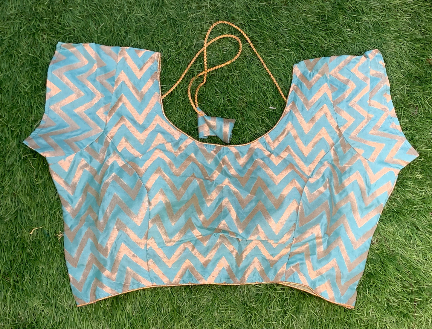 Sea green mega sleeve fancy blouse