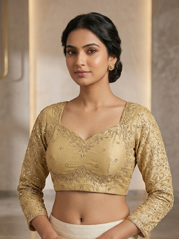 Golden flower designer full hands blouse 👚