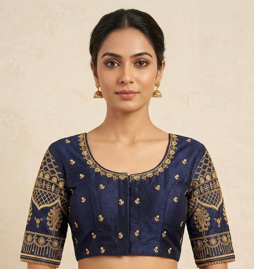 Navy blue Maggam gold work Blouse 👚