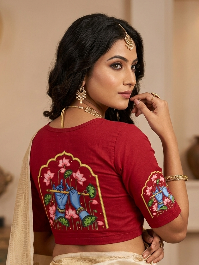 Krishan hand print stretchable blouse 👚 (xl size)