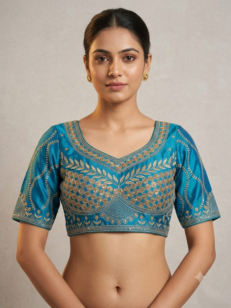 Krishna blue tissue sequence designer blouse 👚
