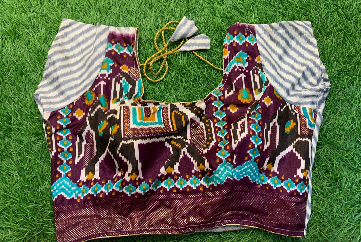 Multicolour brown mega sleeve blouse π