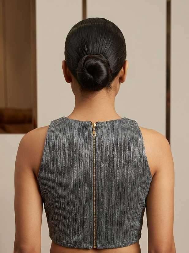 Metallic grey high neck blouse π