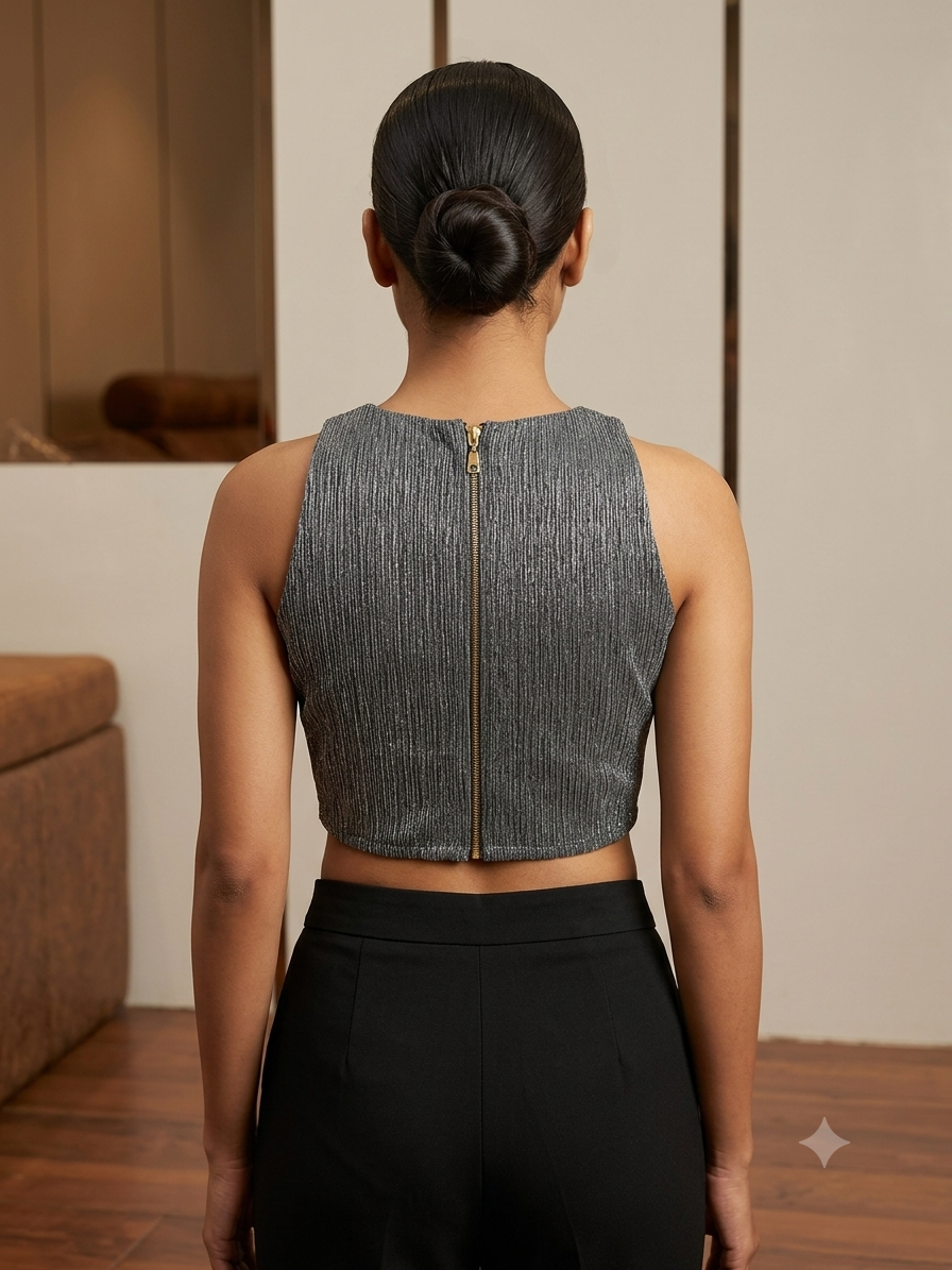 Metallic grey high neck blouse π