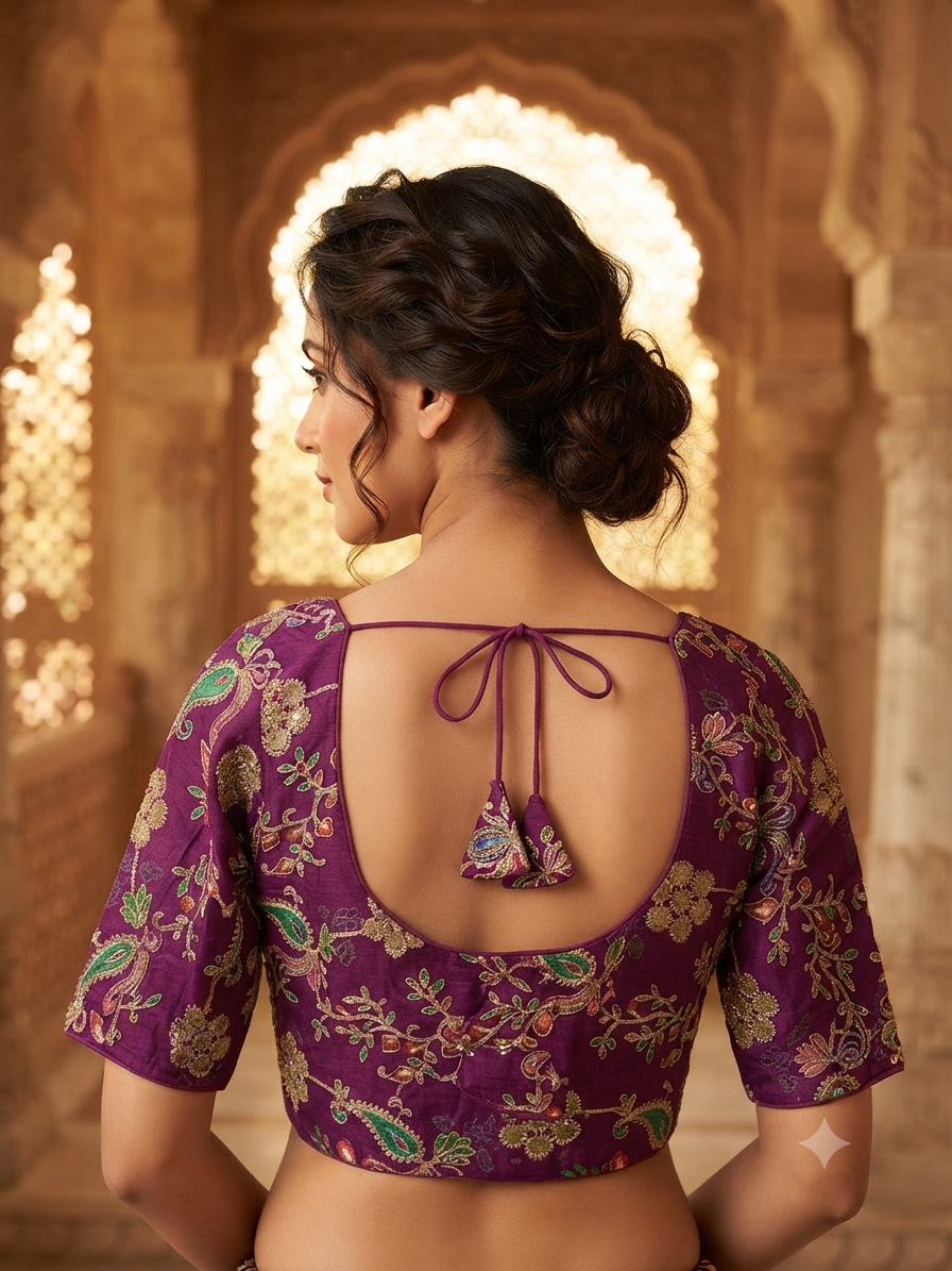 Flower designer the thread work Blouse magenta pink with sleeves✨