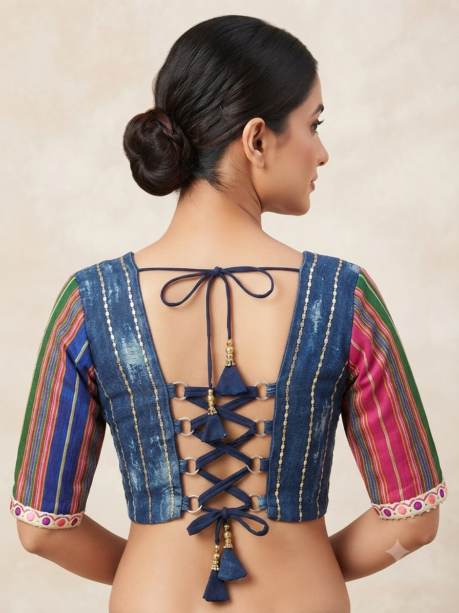 Premium mirror 🪞 work backless with sleeve Blouse 👚