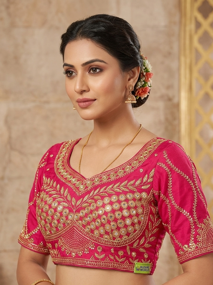 Tissue rani pink sequence designer blouse 👚
