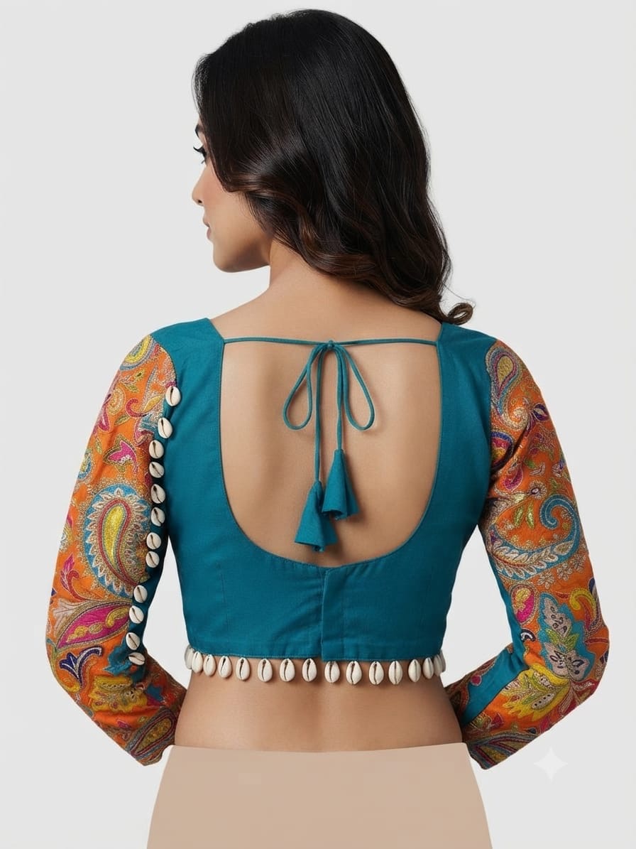 Raas Sequin & shell 🐚 work Blouse 👚 full hands Rama blue