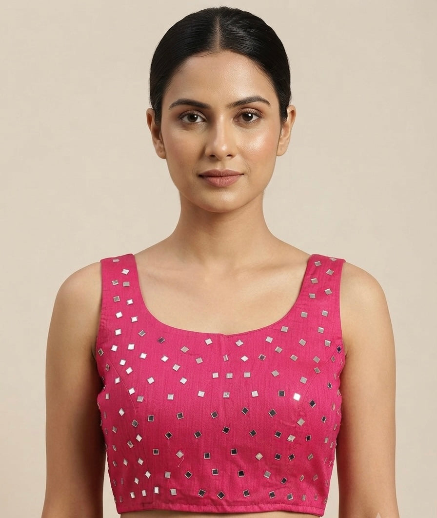 Mirror 🪞 work Rani pink Blouse 👚 with hands