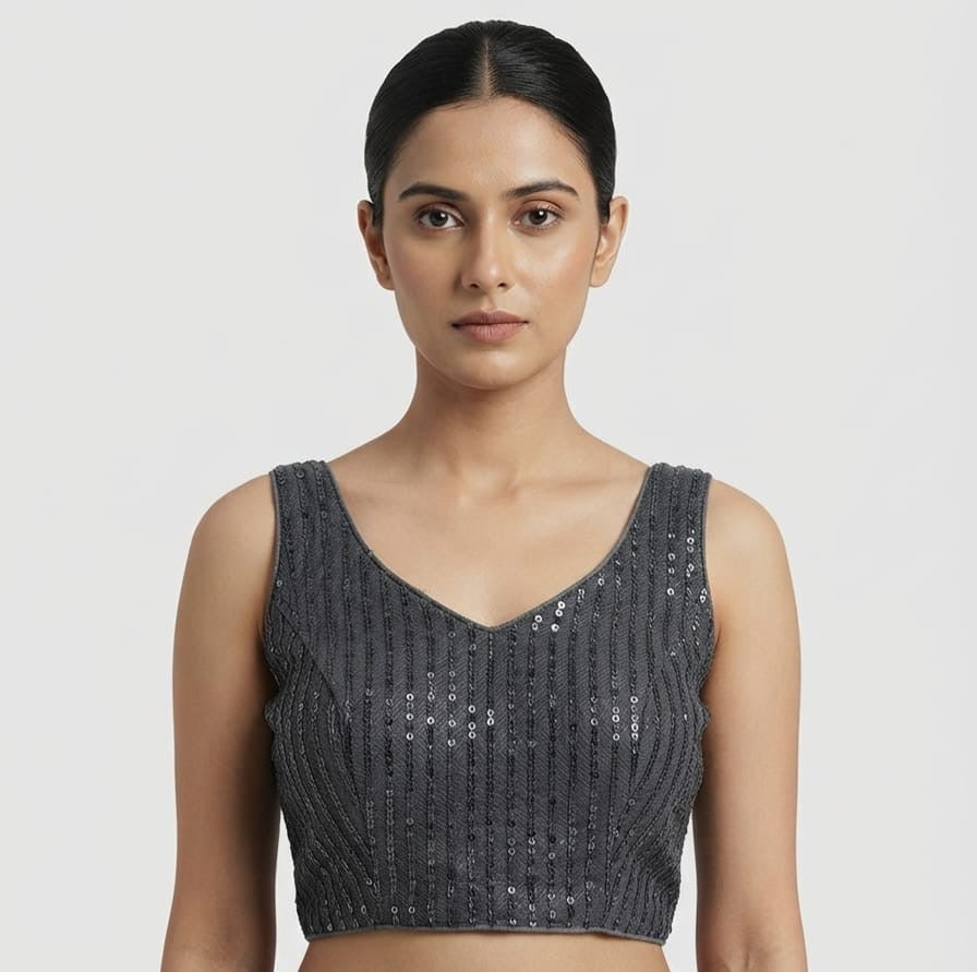 Sequin work Blouse 👚 with hands grey colour