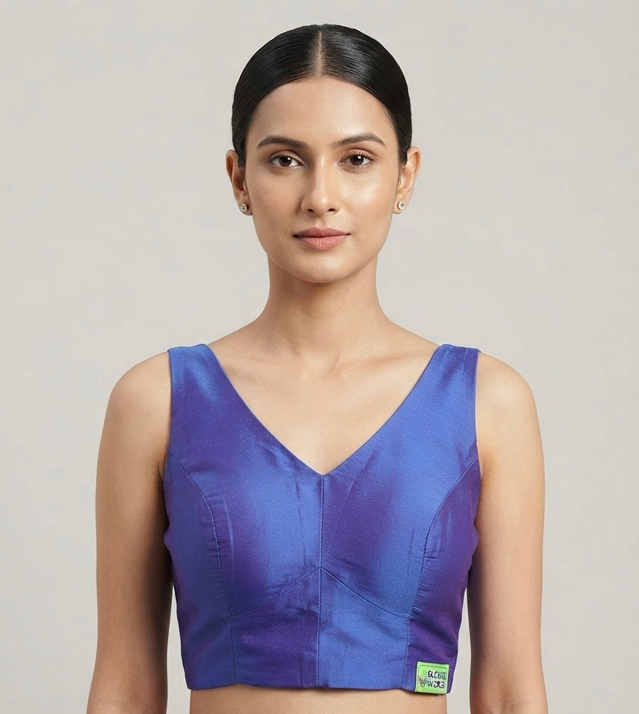 Silk Signature V-Neck sleeveless Blouse 👚 (36 size-Rama blue