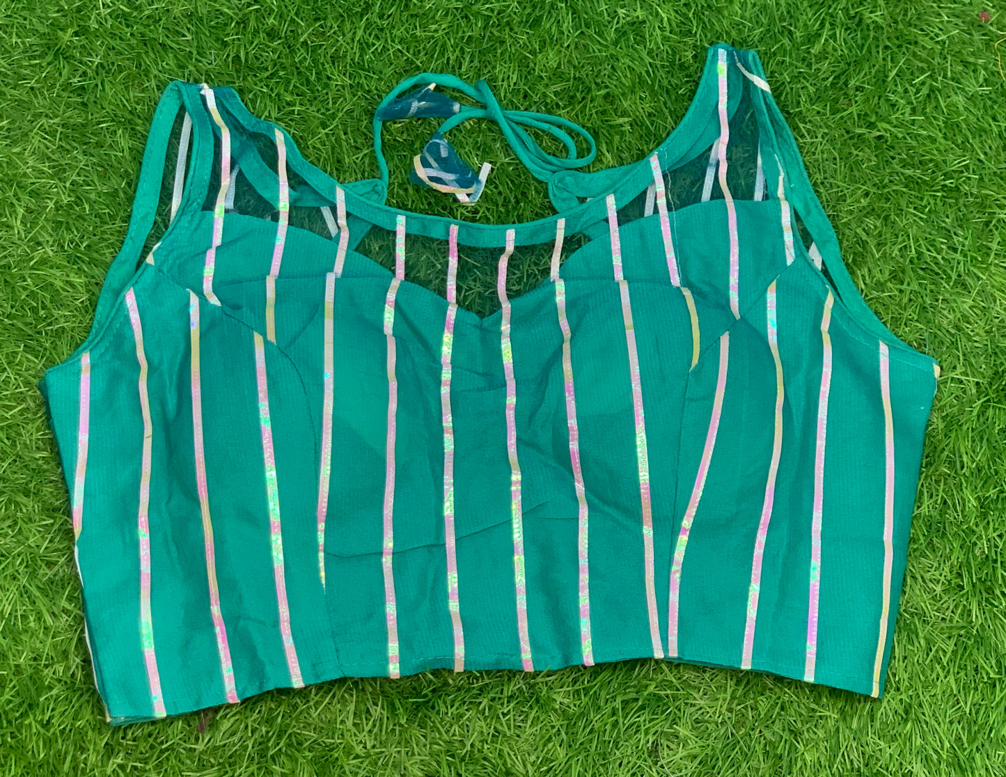 Neon blue with hands fancy blouse