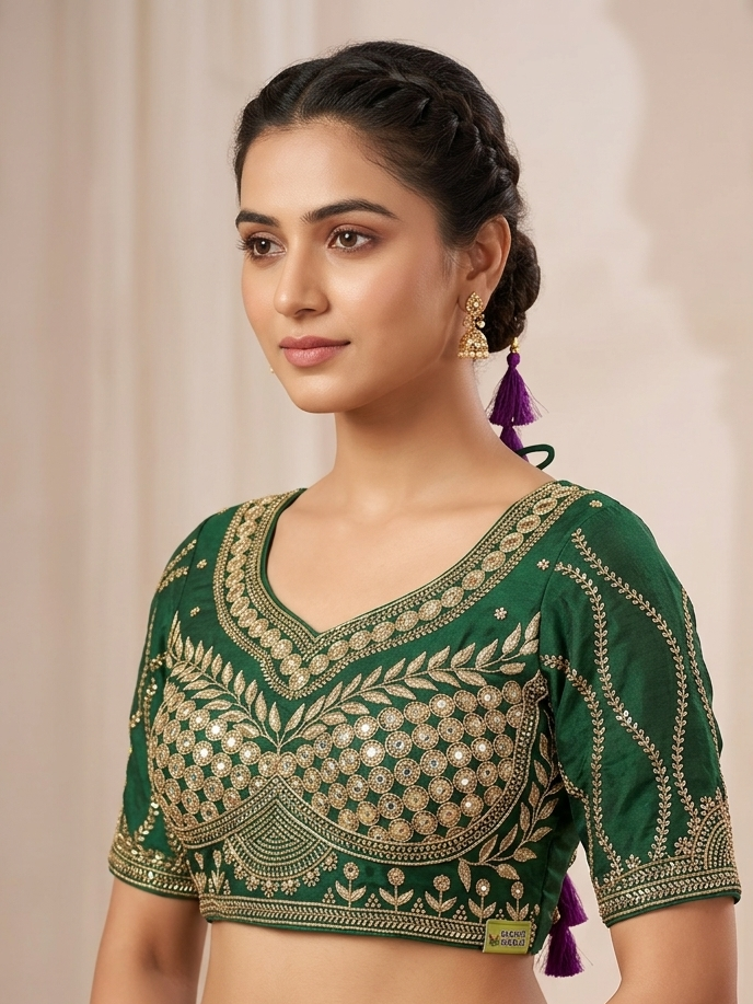 Green tissue sequence designer blouse 👚
