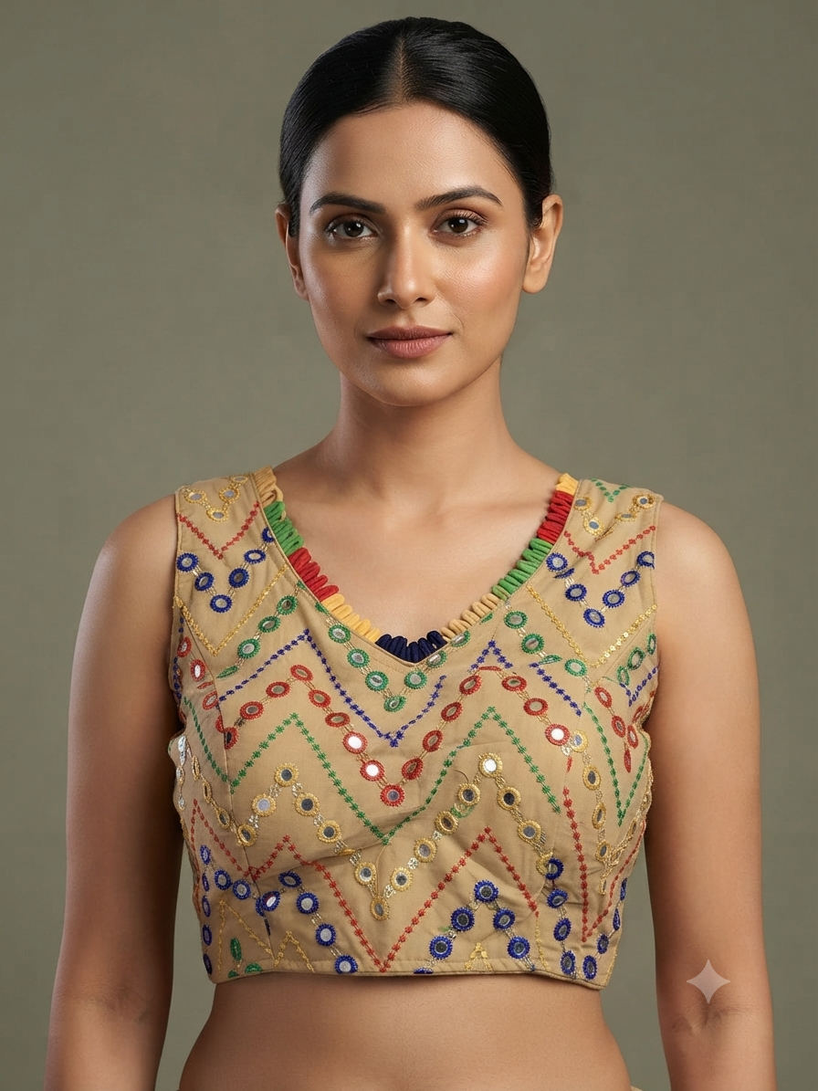 Multicolour mirror work Blouse 👚 with hands