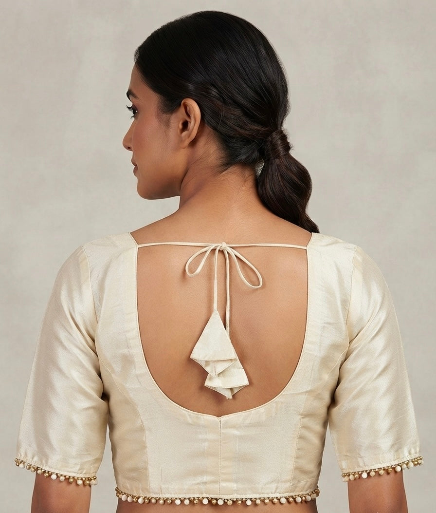 Tissue Pearl hand border Blouse 👚 with sleeves