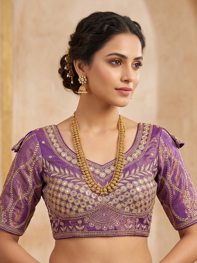 Tissue purple sequence fancy blouse 👚
