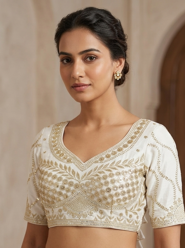 White tissue sequence designer blouse 👚