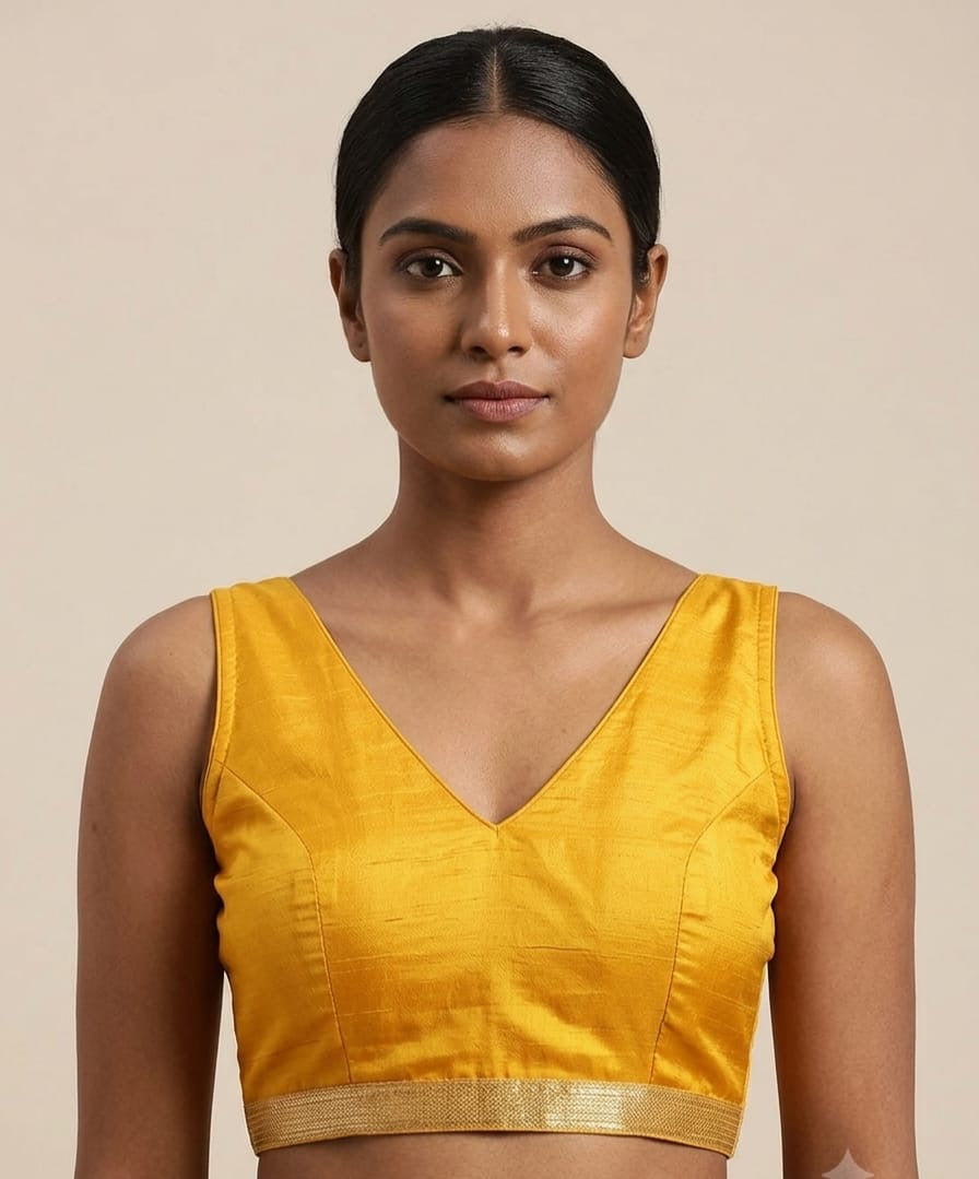 Yellow V-neck Blouse 👚 work with hands
